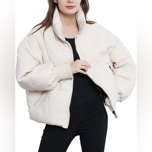 White Puffer Coat Warm Quilted Zip Up Jacket NEW